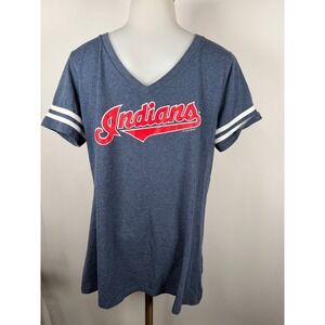 Women's 5th & Ocean Cleveland Indians MLB V-Neck Graphic T-Shirt Blue Size Large